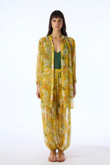 Verandah Sheer Cupro Jogger Pants in Yellow Tropical Print Vancouver. Shop Online or in Store.