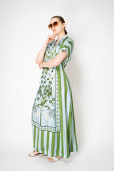 Verandah Short Sleeve Kaftan Dress in Green and Blue Stripes Vancouver. Shop Online or in Store.