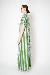 Verandah Short Sleeve Kaftan Dress in Green and Blue Stripes Vancouver. Shop Online or in Store.