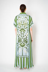 Verandah Short Sleeve Kaftan Dress in Green and Blue Stripes Vancouver. Shop Online or in Store.