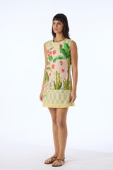 Verandah Sleeveless Mini Dress in Blush and Green Tropical Print Vancouver. Shop Online or in Store.