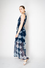 Verandah Vintage Cupro Chiffon and Lace Sleeveless Dress in Navy Floral Print Vancouver. Shop Online or in Store.