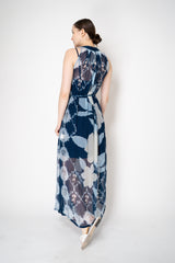 Verandah Vintage Cupro Chiffon and Lace Sleeveless Dress in Navy Floral Print Vancouver. Shop Online or in Store.