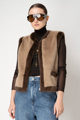 Weill Faux Fur Colour Blocking Vest in Chocolate Vancouver. Shop Online or in Store.