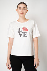 Weill Jersey A-line T-Shirt with Rhinestone "Love" Appliqué in White Vancouver. Shop Online or in Store.