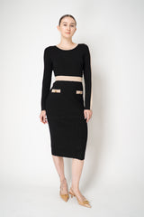 Weill Stretch Knit Top with Colour Blocking Details in Black and Beige Vancouver. Shop Online or in Store.