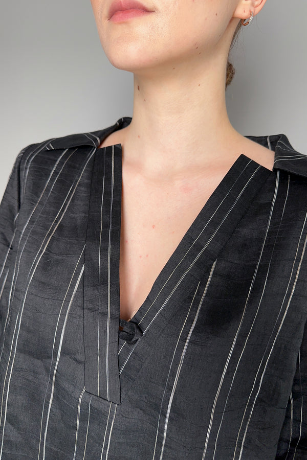 Annette Gortz Summer Linen Blend Pinstripe Dress in Black