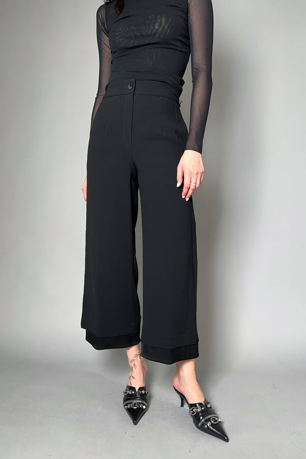 Annette Gortz Cropped Wide Crepe Pants with Layered Satin Detail in Black - Ashia Mode - Vancouver, BC