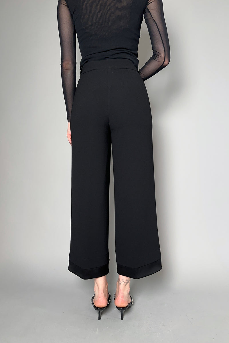 Annette Gortz Cropped Wide Crepe Pants with Layered Satin Detail in Black - Ashia Mode - Vancouver, BC