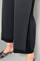 Annette Gortz Cropped Wide Crepe Pants with Layered Satin Detail in Black - Ashia Mode - Vancouver, BC