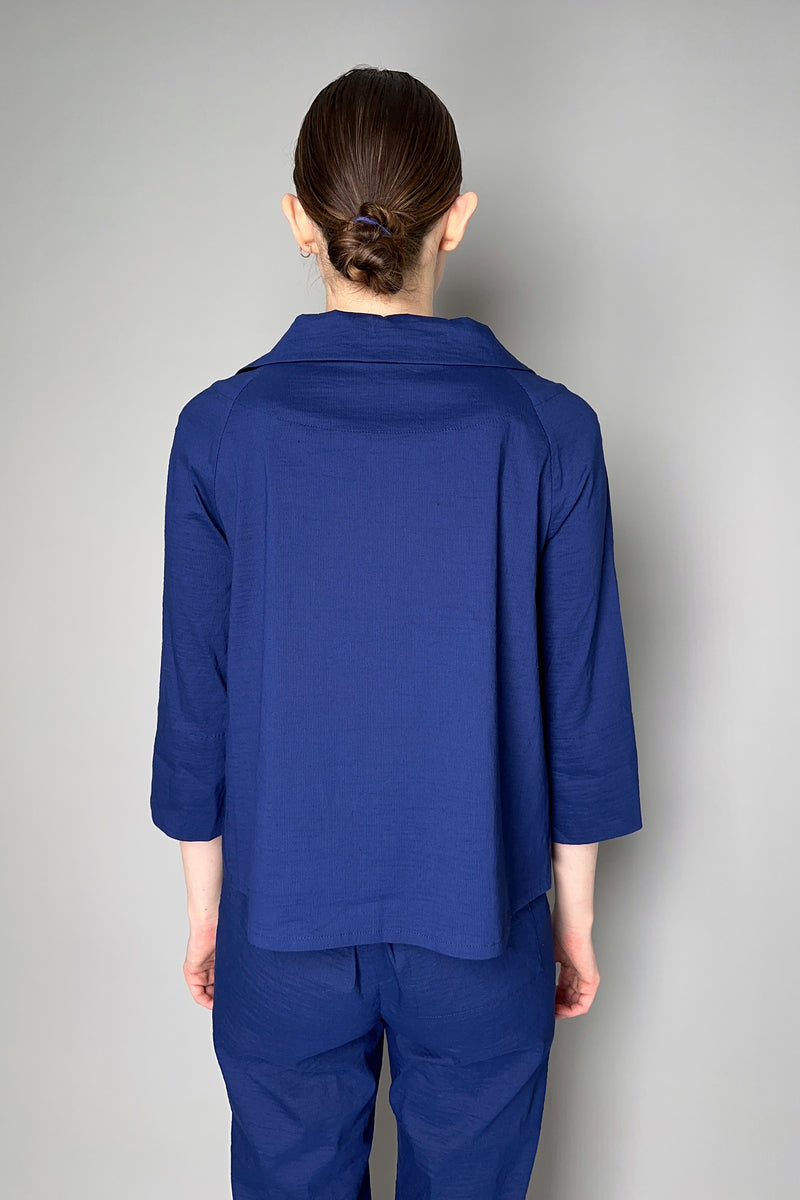 Annette Gortz Open Collar Short Stretch Linen Jacket in Royal Blue