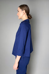 Annette Gortz Open Collar Short Stretch Linen Jacket in Royal Blue
