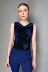 Annette Gortz Knitted Graphic Sleeveless Round Neck Top  in Royal Blue and Black
