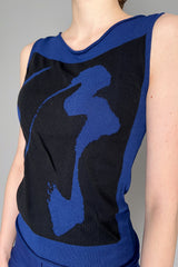 Annette Gortz Knitted Graphic Sleeveless Round Neck Top  in Royal Blue and Black