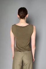 Annette Gortz Knitted Graphic Sleeveless Round Neck Top  in Khaki and White