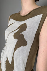 Annette Gortz Knitted Graphic Sleeveless Round Neck Top  in Khaki and White Vancouver. Shop Online or in Store.