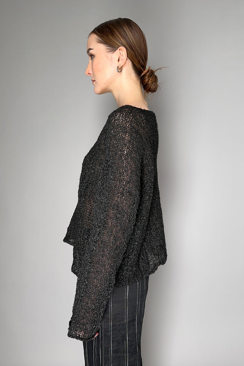Annette Gortz Paper-Like Feel Knitted Yarn Long Sleeve Top in Black