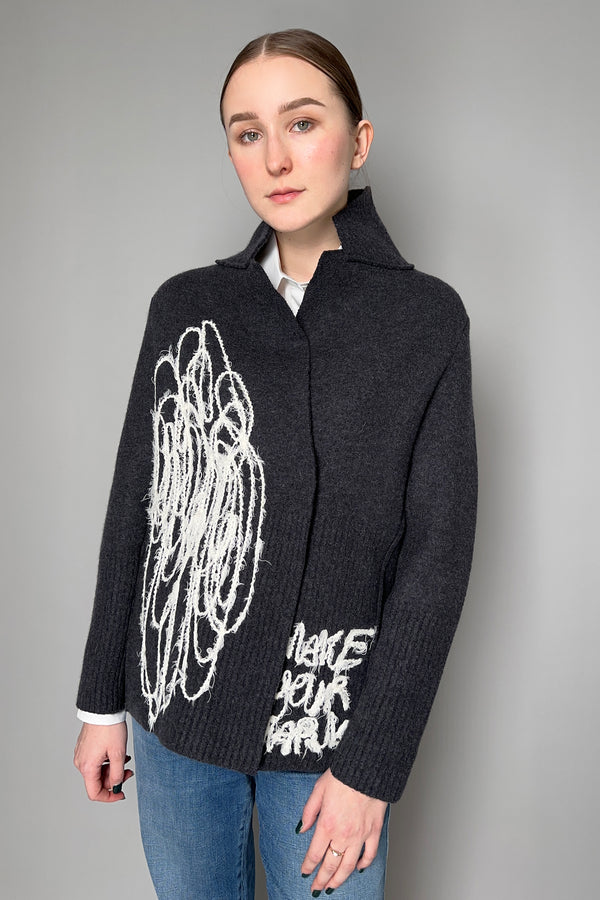 Annette Gortz Boiled Wool Embroidered Cardigan in Slate- Ashia Mode- Vancouver, BC
