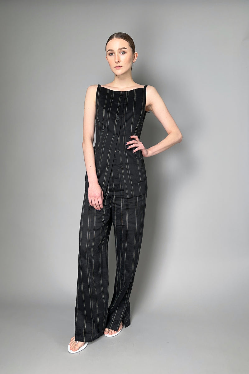 Annette Gortz Elegant Summer Linen Blend Pinstripe Vest Top in Black