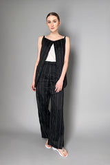 Annette Gortz Elegant Summer Linen Blend Pinstripe Vest Top in Black