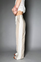 Annette Gortz Wide Leg Striped linen Pants in White and  Beige