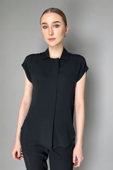 Antonelli Bramante Silk Crepe Short Sleeve Blouse in Black