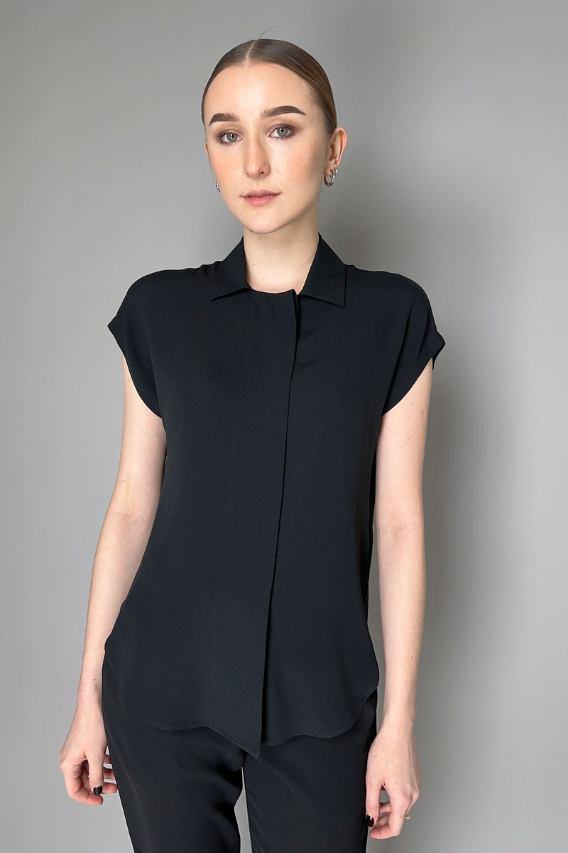 Antonelli Bramante Silk Crepe Short Sleeve Blouse in Black Vancouver. Shop Online or in Store.