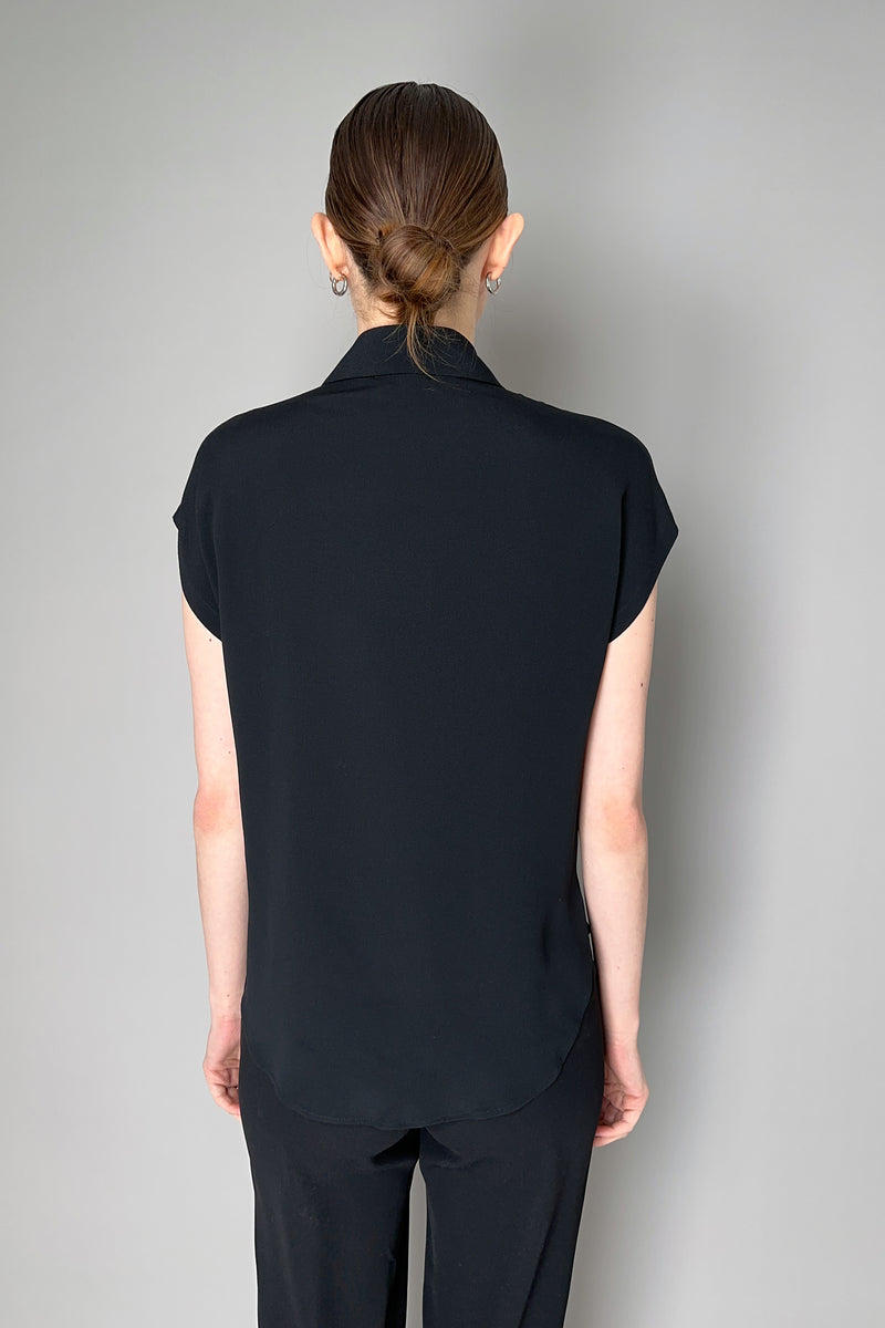 Antonelli Bramante Silk Crepe Short Sleeve Blouse in Black
