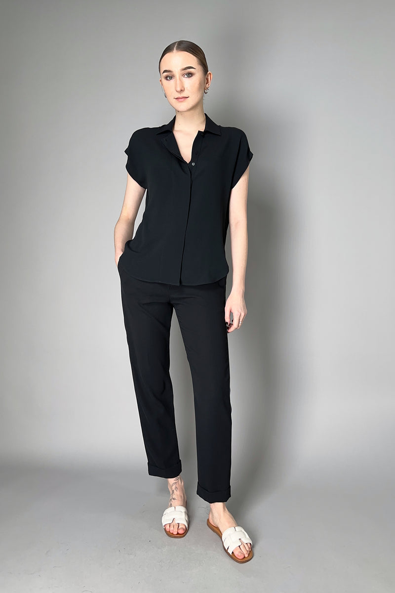 Antonelli Bramante Silk Crepe Short Sleeve Blouse in Black