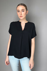 Antonelli Cicoria Silk Crepe Short Sleeve Blouse in Black