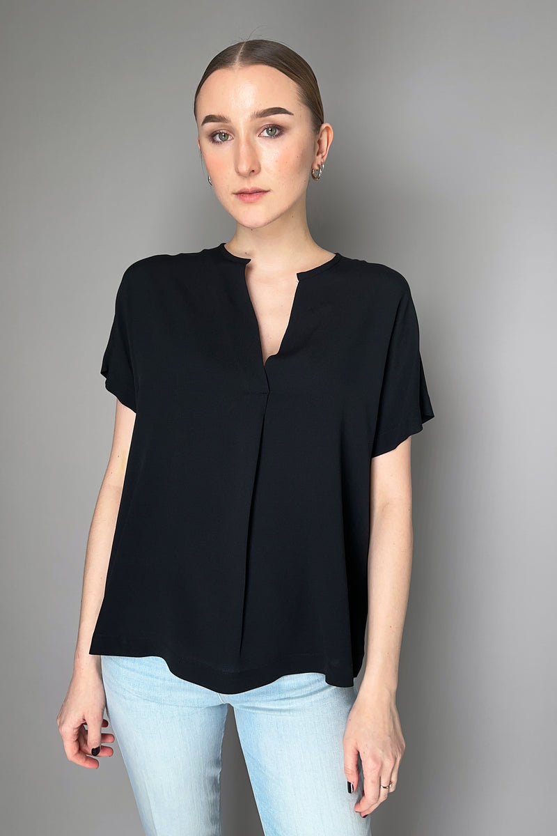 Antonelli Cicoria Silk Crepe Short Sleeve Blouse in Black Vancouver. Shop Online or in Store.