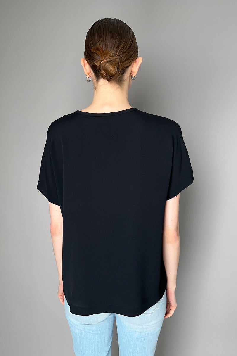 Antonelli Cicoria Silk Crepe Short Sleeve Blouse in Black