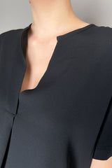 Antonelli Cicoria Silk Crepe Short Sleeve Blouse in Black