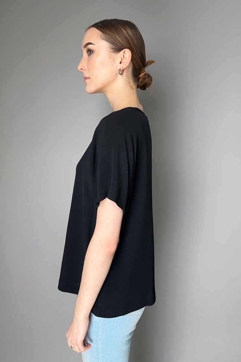 Antonelli Cicoria Silk Crepe Short Sleeve Blouse in Black