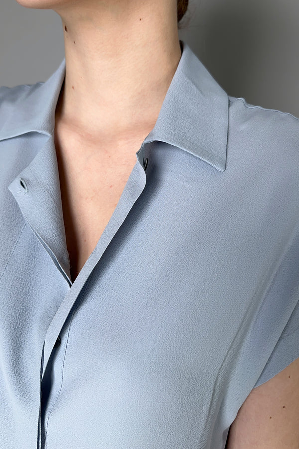 Antonelli Bramante Silk Crepe Short Sleeve Blouse in Sky Blue