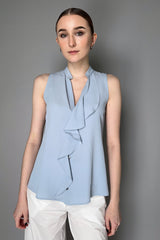 Antonelli Botticelli Ruffled Sleeveless Blouse in Sky Blue Vancouver. Shop Online or in Store.