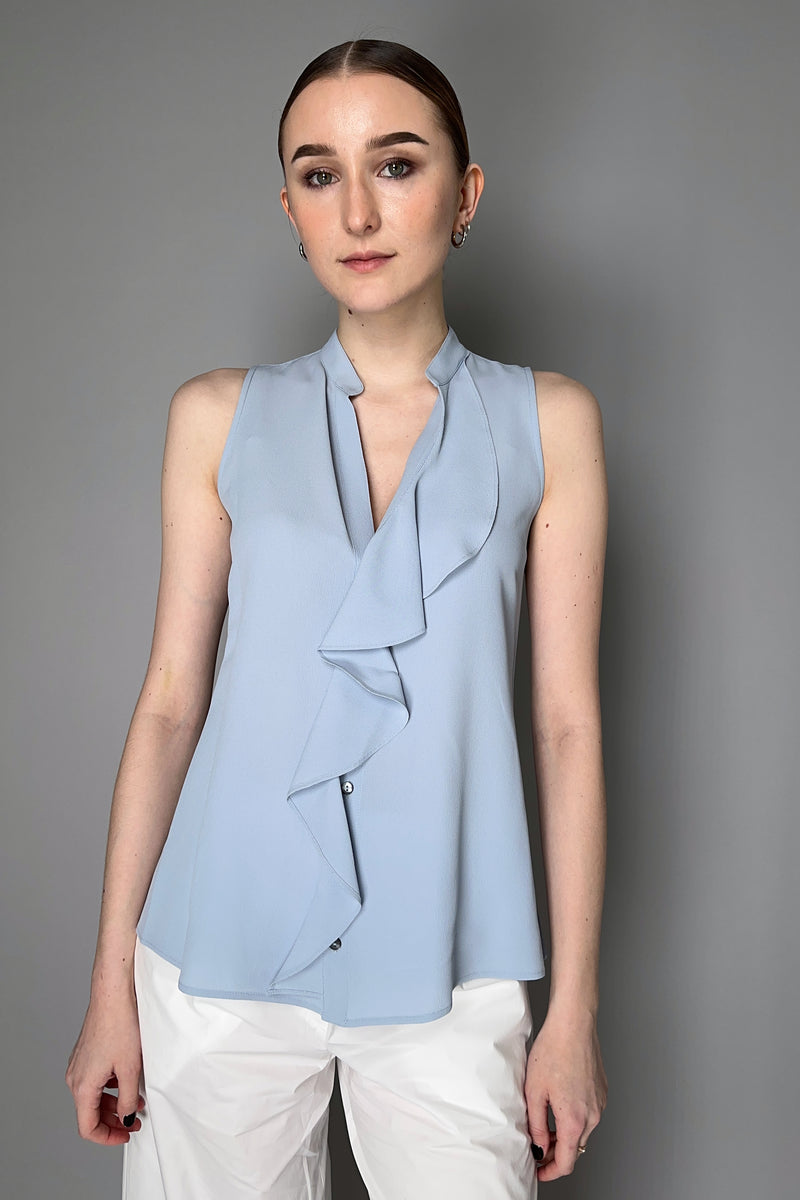 Antonelli Botticelli Ruffled Sleeveless Blouse in Sky Blue Vancouver. Shop Online or in Store.