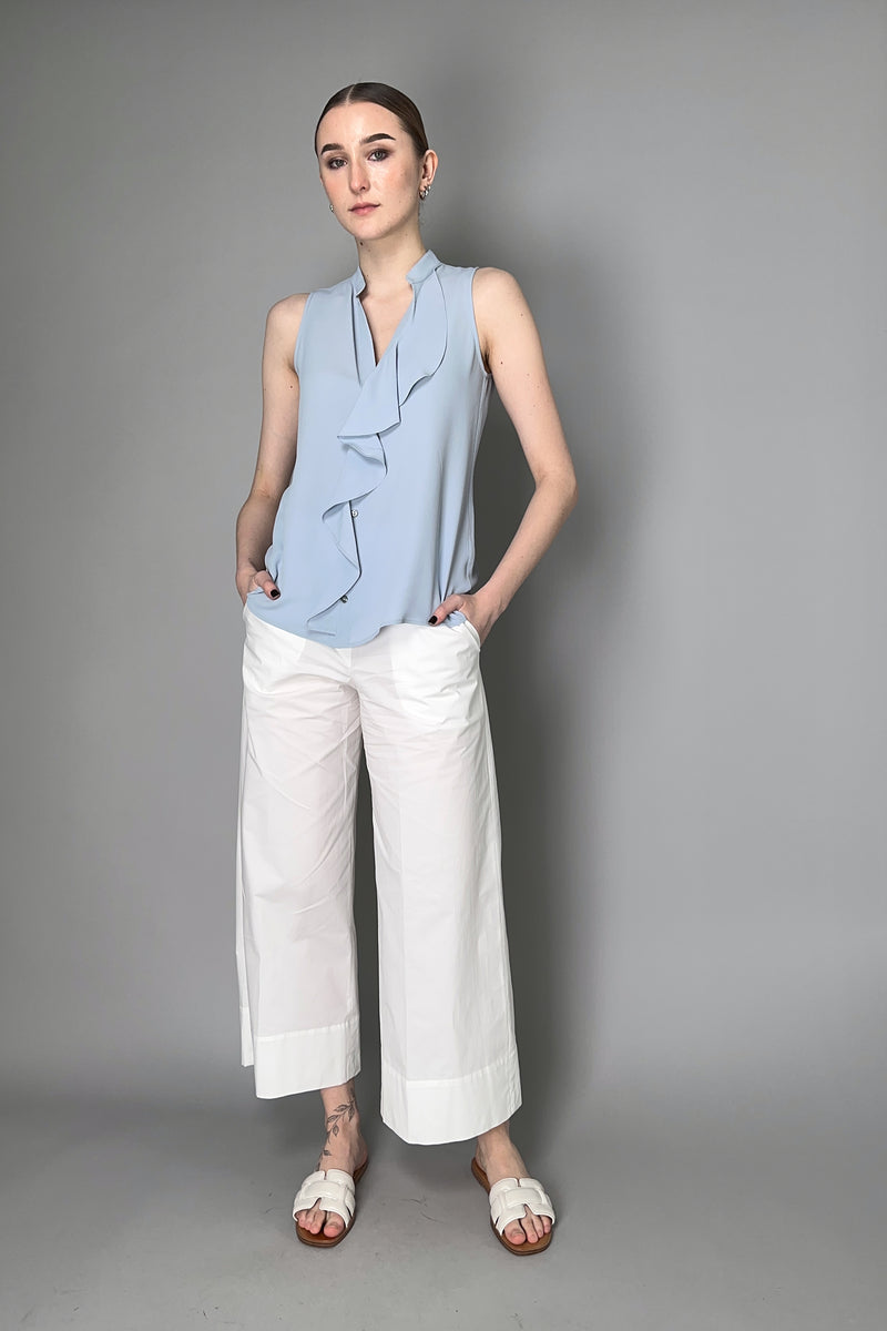Antonelli Botticelli Ruffled Sleeveless Blouse in Sky Blue Vancouver. Shop Online or in Store.