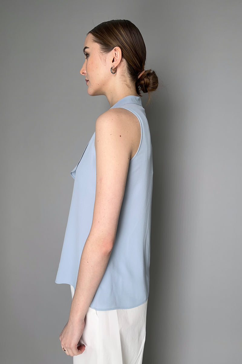Antonelli Botticelli Ruffled Sleeveless Blouse in Sky Blue Vancouver. Shop Online or in Store.