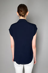 Antonelli Bramante Silk Crepe Short Sleeve Blouse in Navy