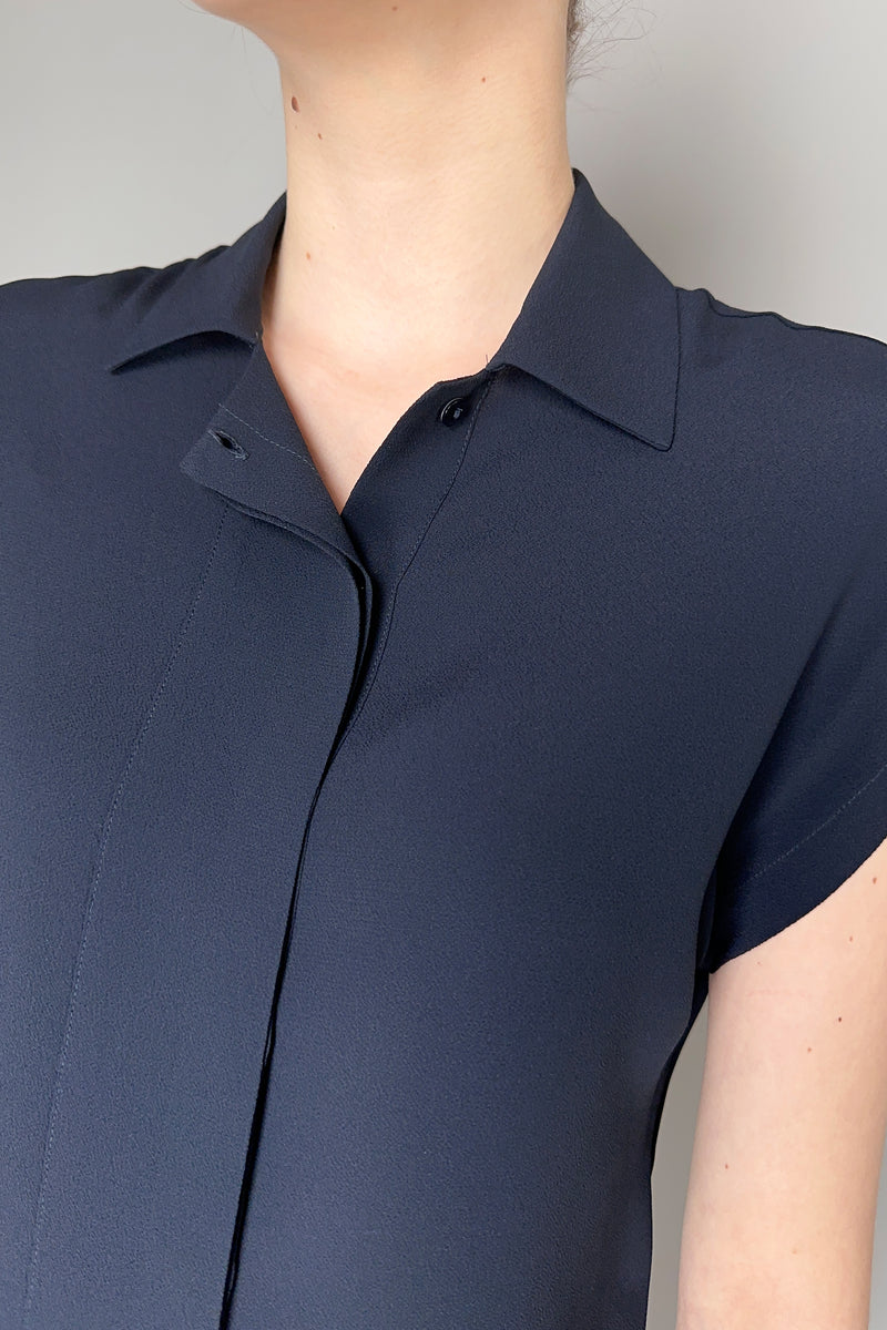 Antonelli Bramante Silk Crepe Short Sleeve Blouse in Navy Vancouver. Shop Online or in Store.