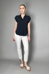 Antonelli Bramante Silk Crepe Short Sleeve Blouse in Navy Vancouver. Shop Online or in Store.