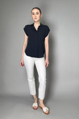 Antonelli Bramante Silk Crepe Short Sleeve Blouse in Navy