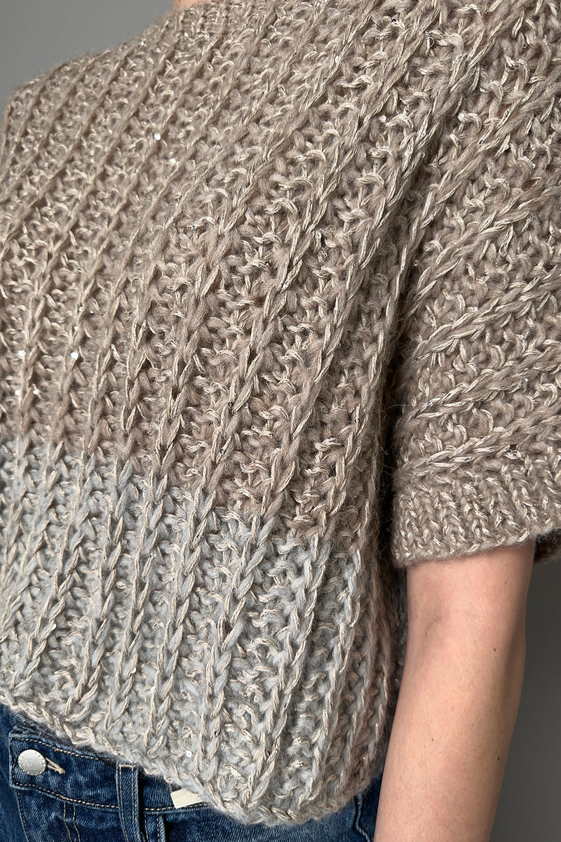 Antonelli Pordenone Chunky Knit Sleeveless Pullover with Subtle Sparkle in Brown and Grey- Ashia Mode- Vancouver, BC
