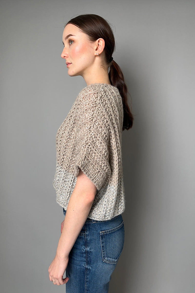 Antonelli Pordenone Chunky Knit Sleeveless Pullover with Subtle Sparkle in Brown and Grey- Ashia Mode- Vancouver, BC