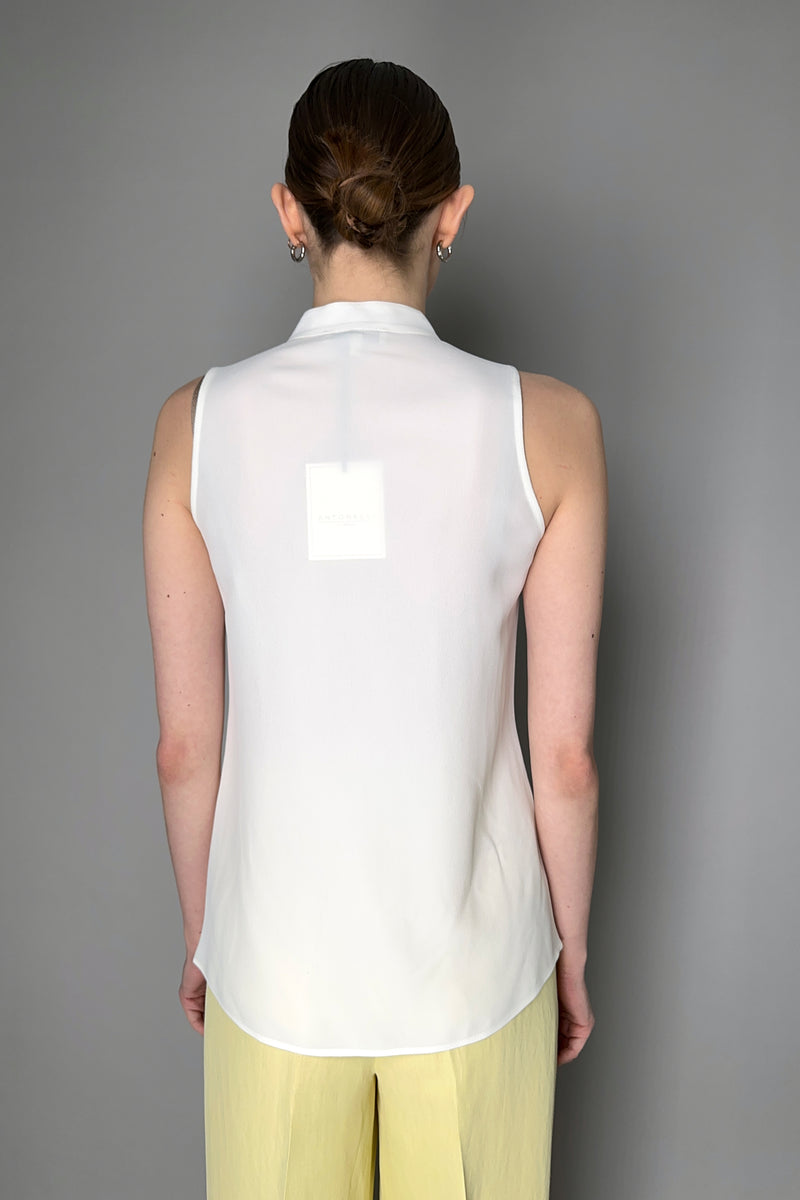 Antonelli Botticelli Ruffled Sleeveless Blouse in White Vancouver. Shop Online or in Store.