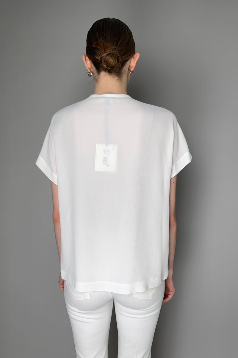 Antonelli Cicoria Silk Crepe Short Sleeve Woven Blouse in White