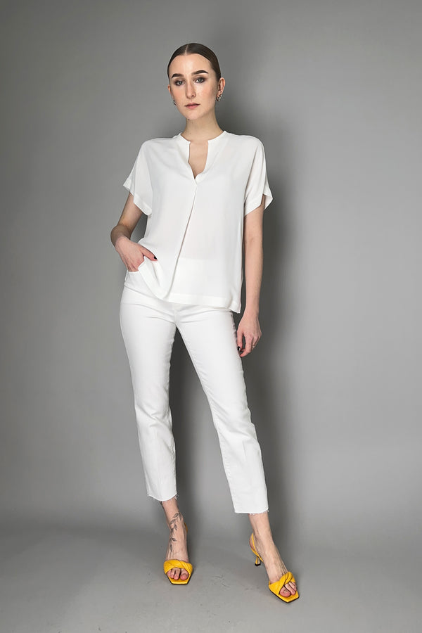 Antonelli Cicoria Silk Crepe Short Sleeve Woven Blouse in White