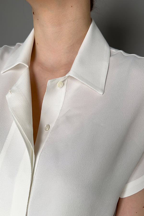 Antonelli Bramante Silk Crepe Short Sleeve Blouse in White