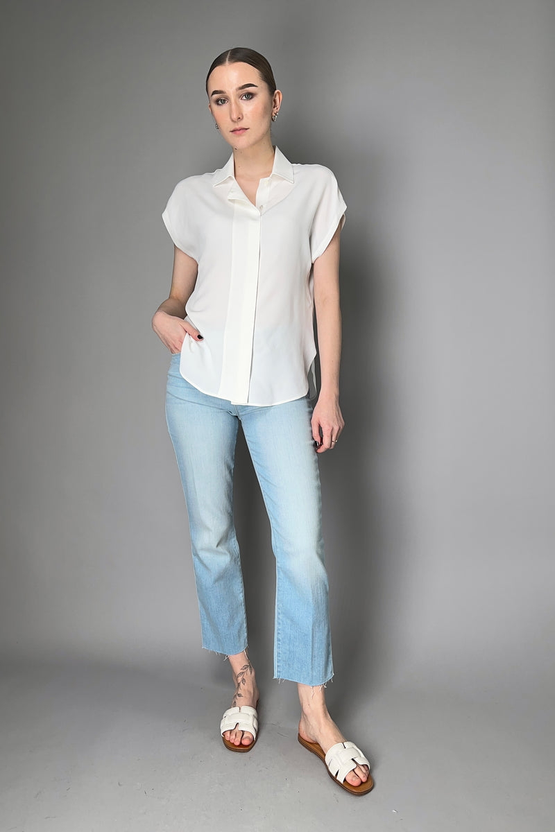 Antonelli Bramante Silk Crepe Short Sleeve Blouse in White